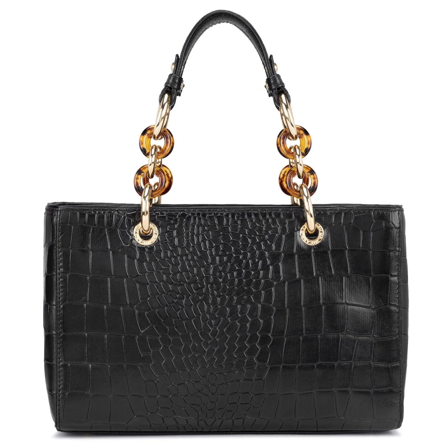 Small Croco Leather Satchel - Black