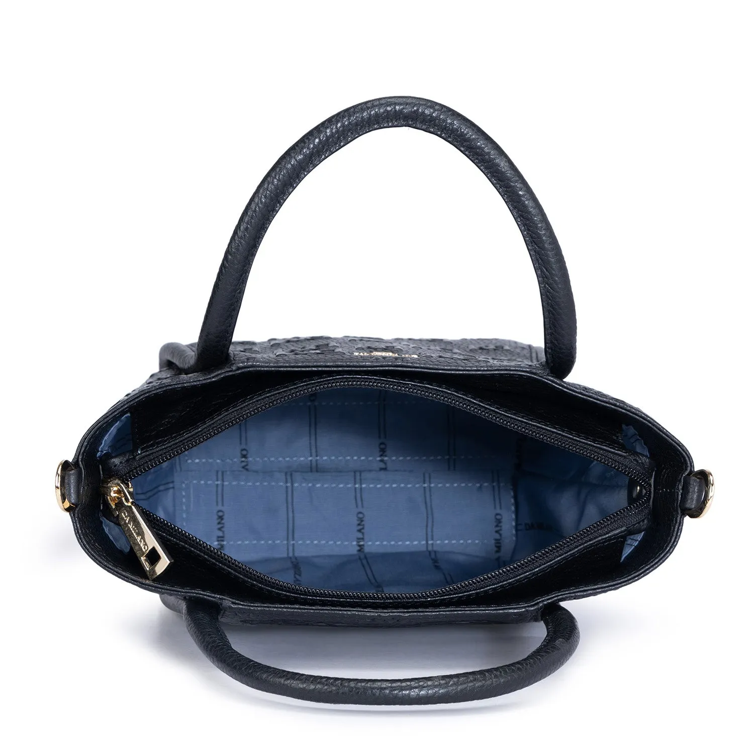 Small Monogram Wax Leather Satchel - Black