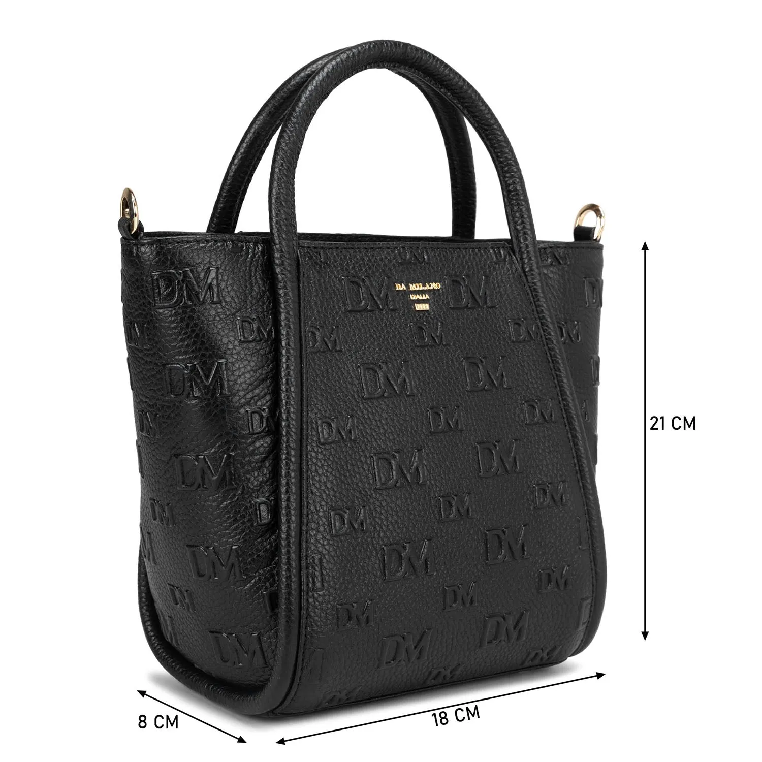 Small Monogram Wax Leather Satchel - Black