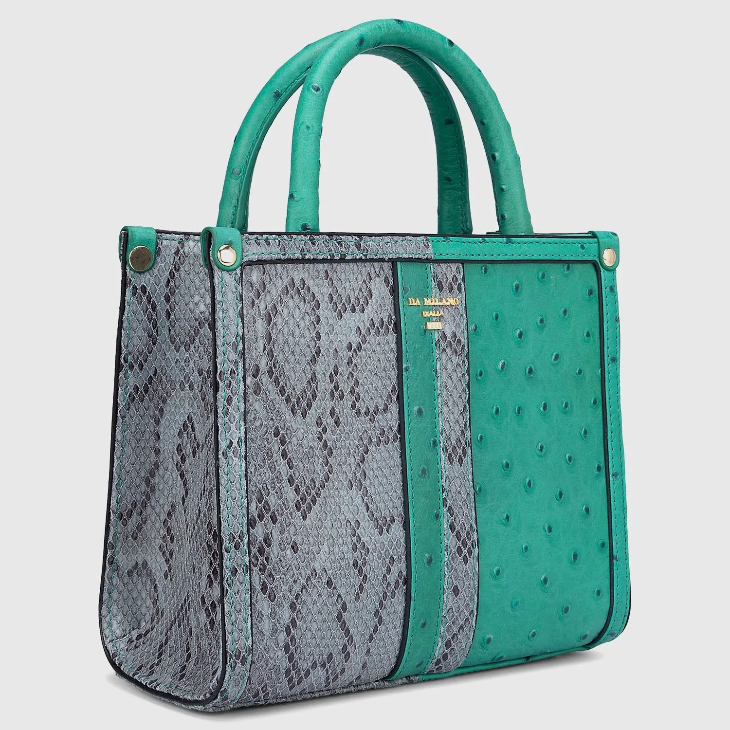 Small Ostrich Snake Leather Satchel - Green
