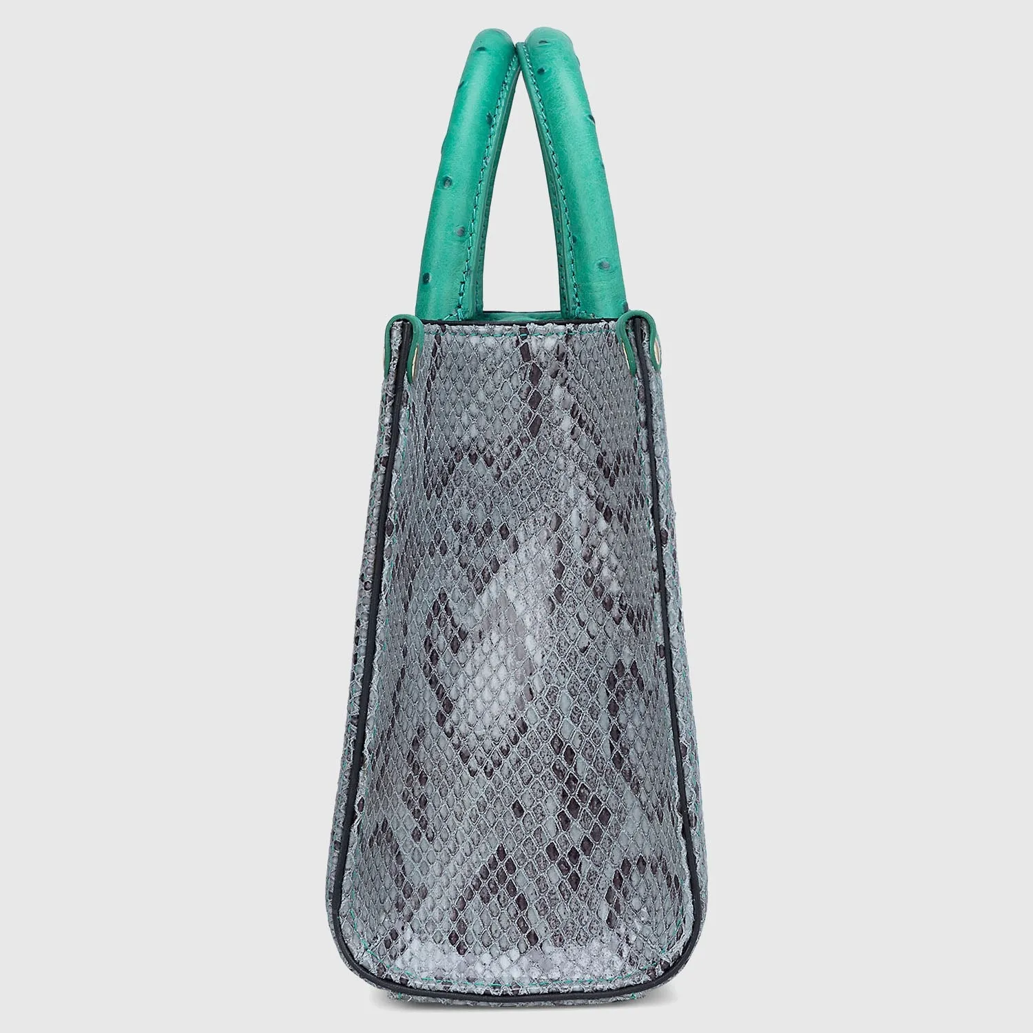 Small Ostrich Snake Leather Satchel - Green