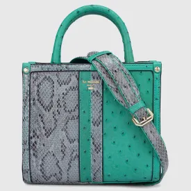 Small Ostrich Snake Leather Satchel - Green