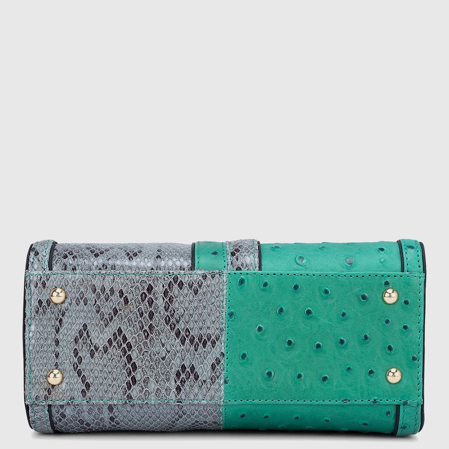 Small Ostrich Snake Leather Satchel - Green