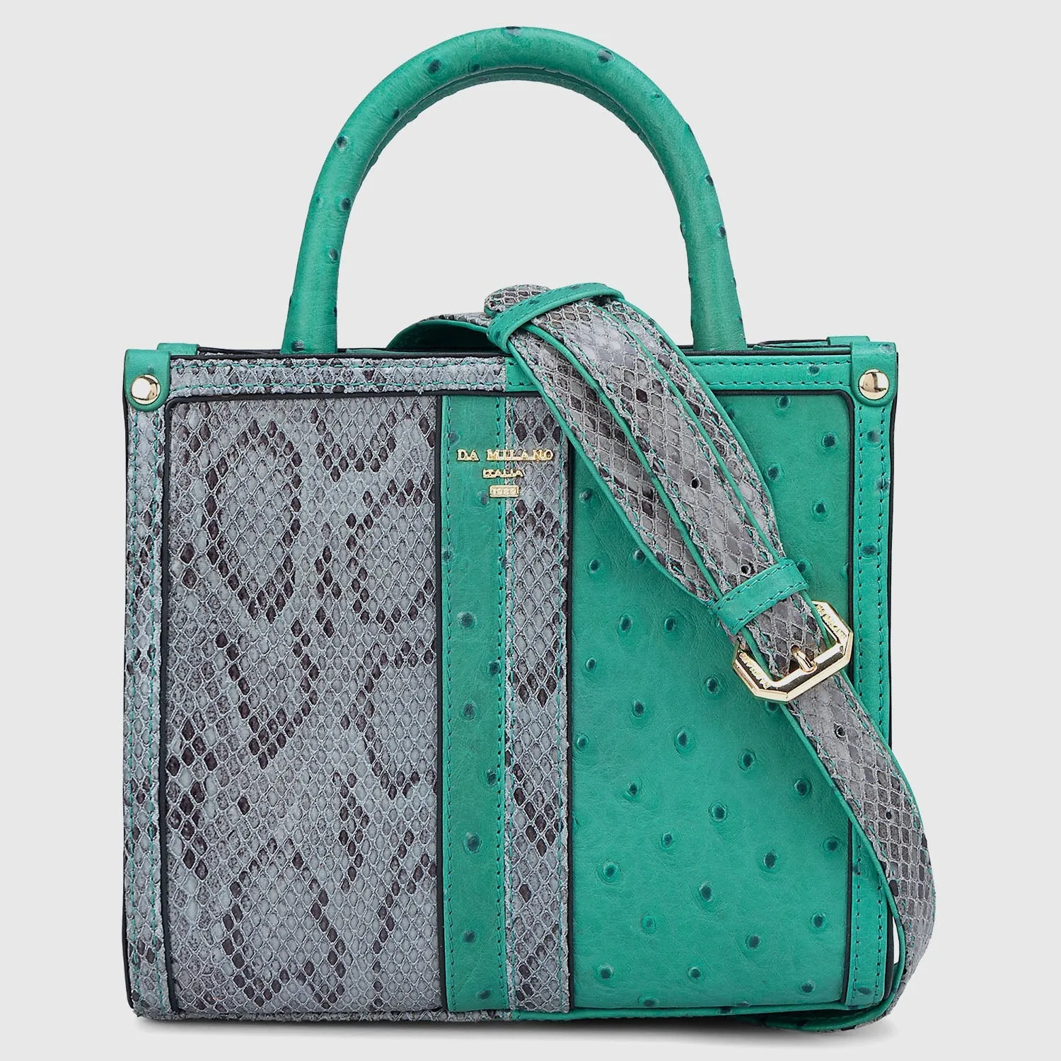 Small Ostrich Snake Leather Satchel - Green