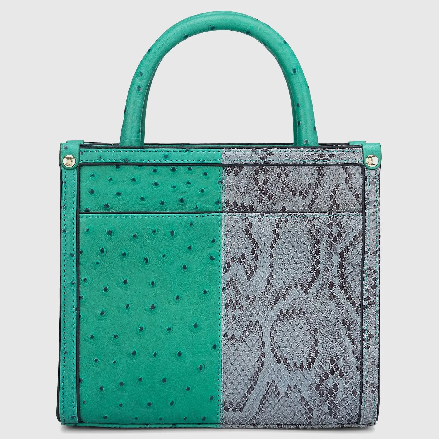 Small Ostrich Snake Leather Satchel - Green