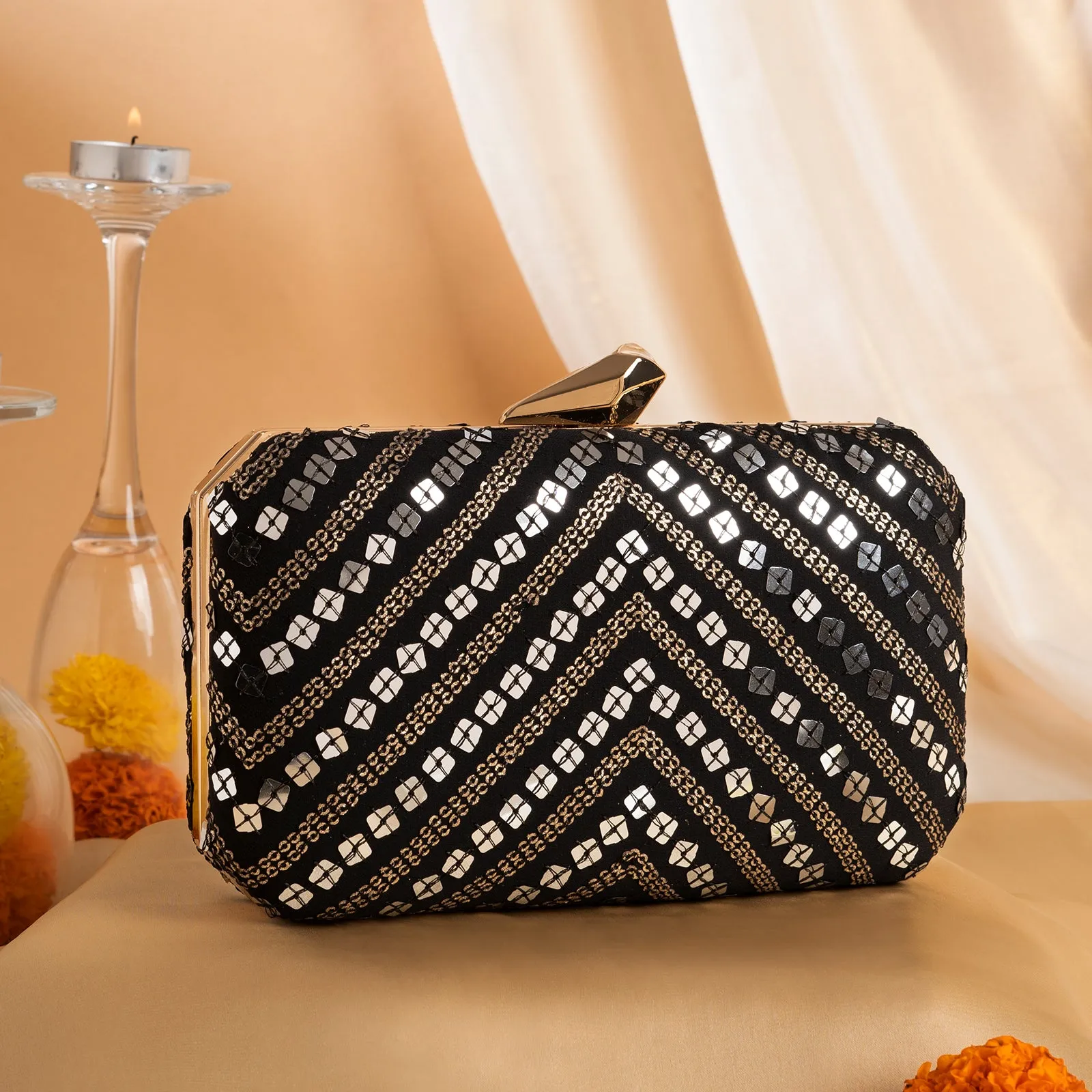 Teejh Shonali Black Sequin Clutch