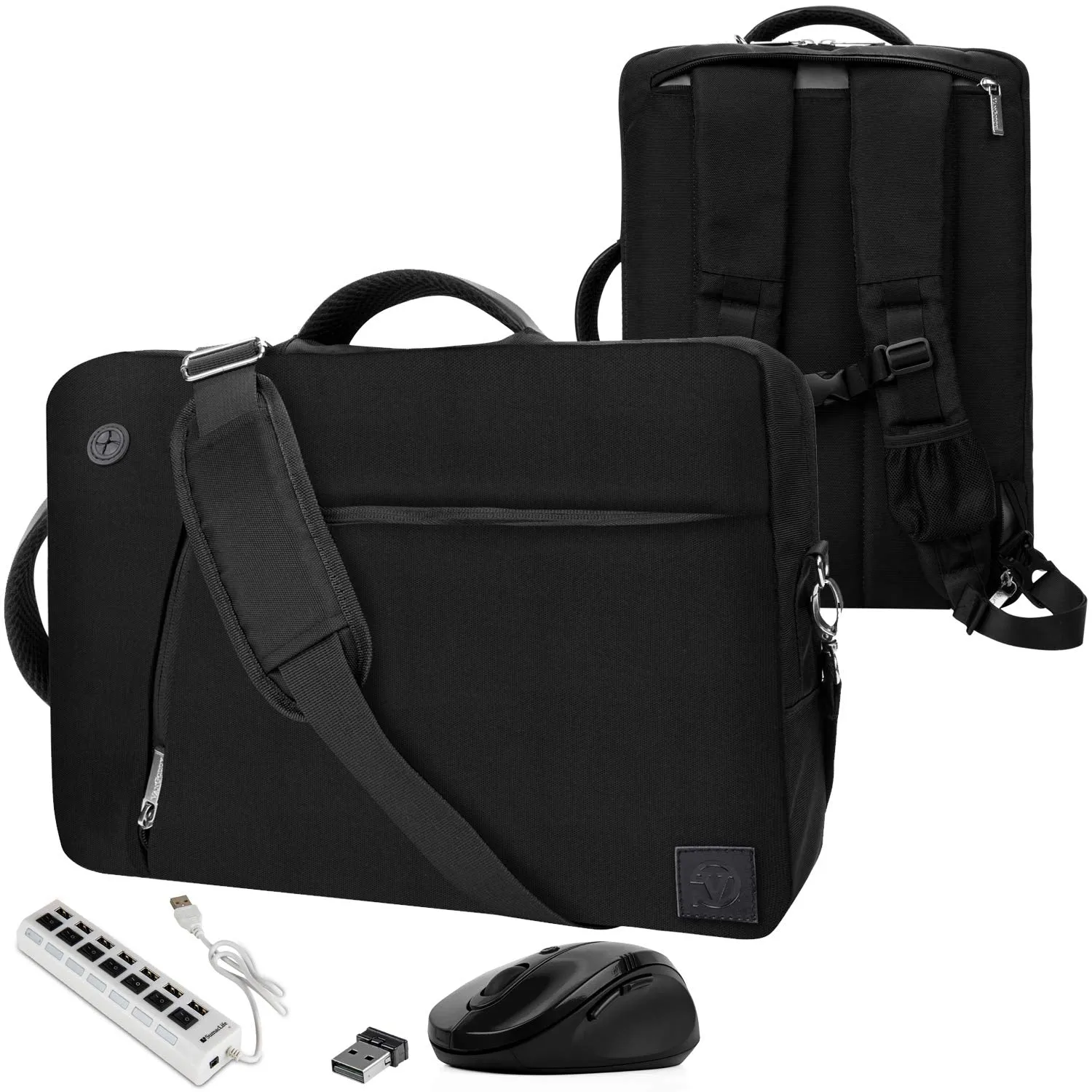 VanGoddy Slate Black Convertible Laptop Bag with USB Hub and Mouse for Razer Blade Stealth 13