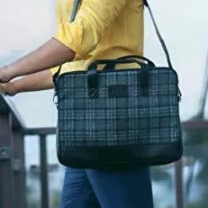 Vegan and Tweed Laptop Messenger Bag - Oxford Graphic Checks