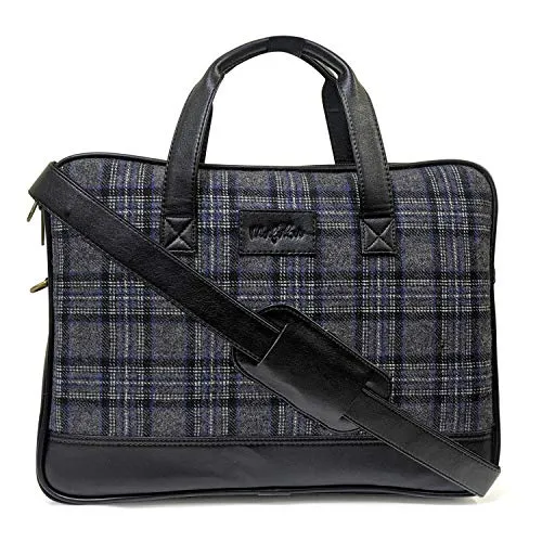 Vegan and Tweed Laptop Messenger Bag - Oxford Graphic Checks