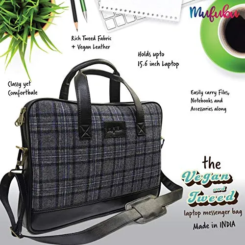 Vegan and Tweed Laptop Messenger Bag - Oxford Graphic Checks