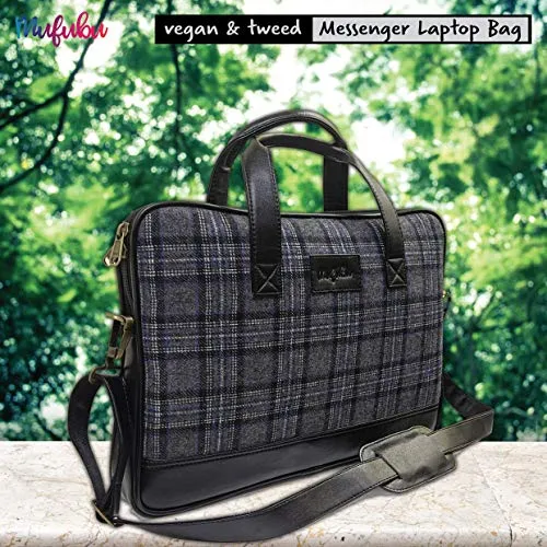 Vegan and Tweed Laptop Messenger Bag - Oxford Graphic Checks