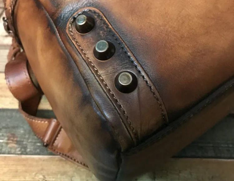 Vintage Ladies Leather Zip Backpack Purse Medium Leather Rucksack For Women