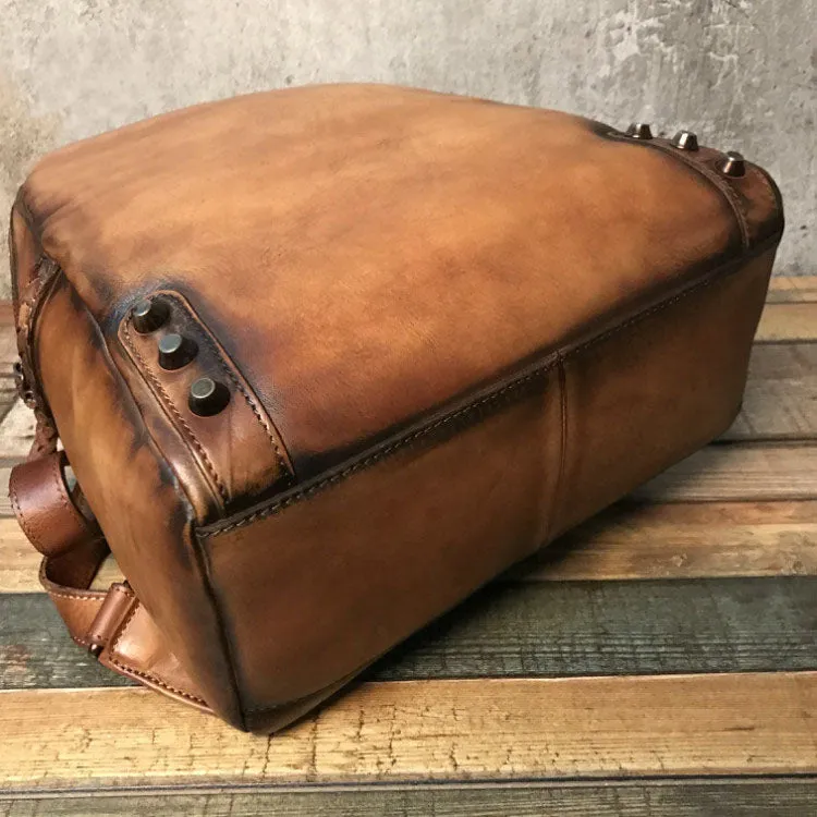 Vintage Ladies Leather Zip Backpack Purse Medium Leather Rucksack For Women
