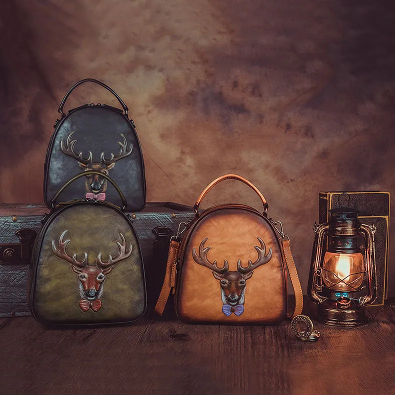Vintage Leather Womens Backpack Unique Handbag Crossbody for Women