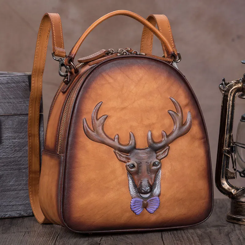 Vintage Leather Womens Backpack Unique Handbag Crossbody for Women