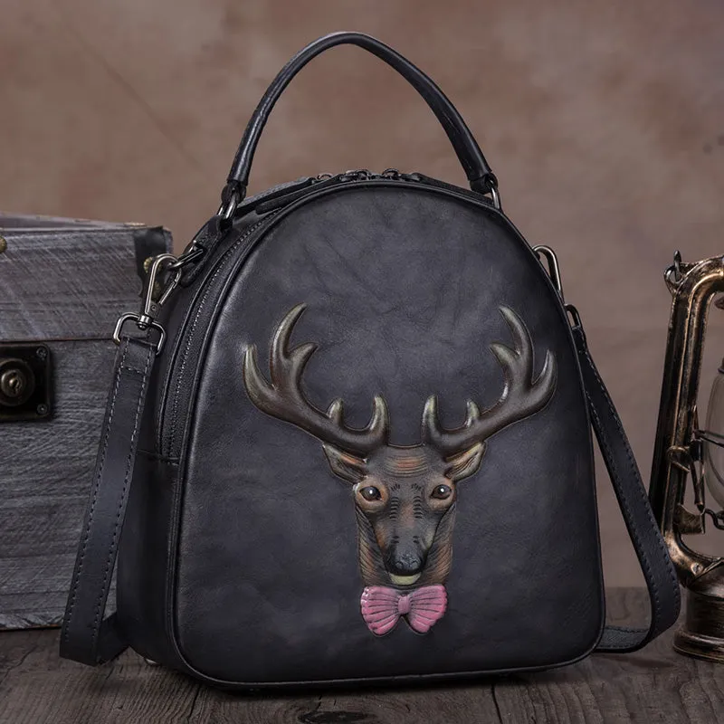 Vintage Leather Womens Backpack Unique Handbag Crossbody for Women