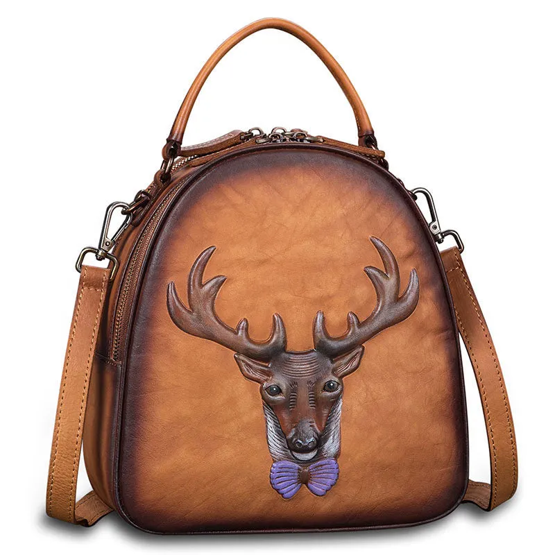 Vintage Leather Womens Backpack Unique Handbag Crossbody for Women