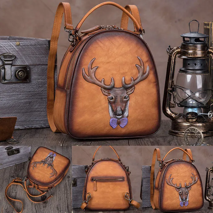 Vintage Leather Womens Backpack Unique Handbag Crossbody for Women