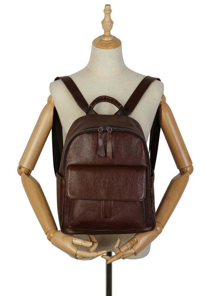 Vintage Women's Genuine Leather Backpack Purse Small Ladies Leather Rucksack