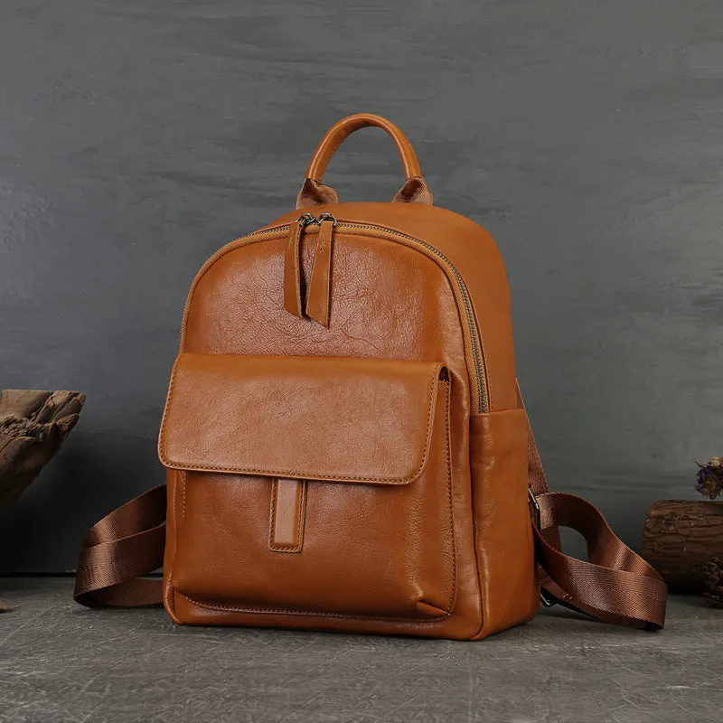 Vintage Women's Genuine Leather Backpack Purse Small Ladies Leather Rucksack
