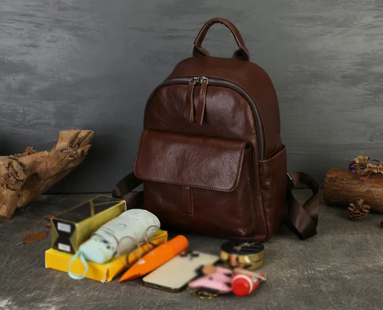 Vintage Women's Genuine Leather Backpack Purse Small Ladies Leather Rucksack