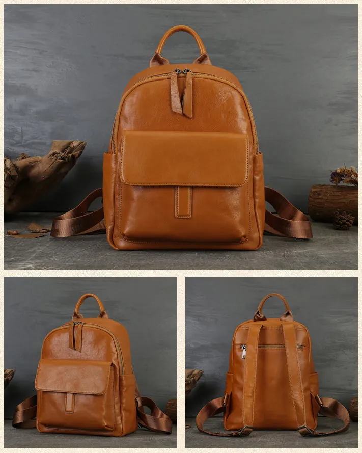 Vintage Women's Genuine Leather Backpack Purse Small Ladies Leather Rucksack