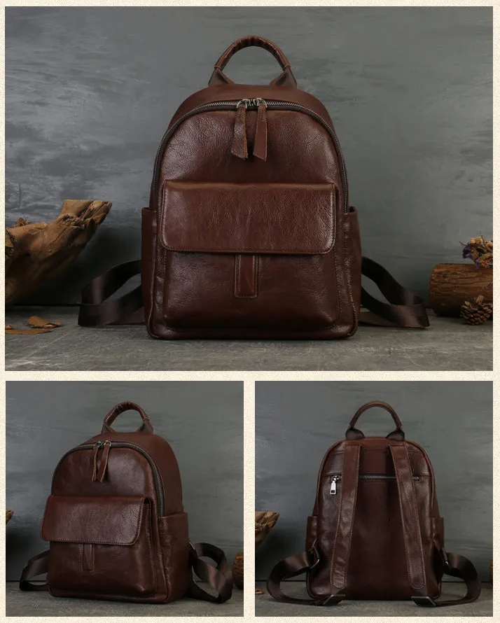 Vintage Women's Genuine Leather Backpack Purse Small Ladies Leather Rucksack