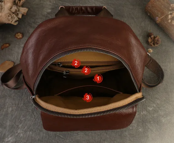Vintage Women's Genuine Leather Backpack Purse Small Ladies Leather Rucksack