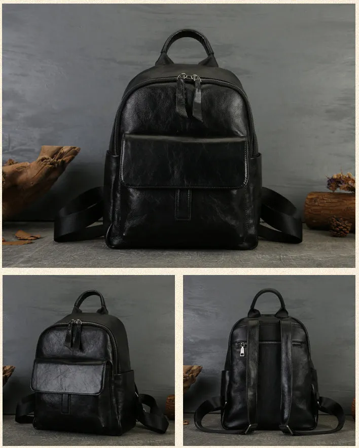 Vintage Women's Genuine Leather Backpack Purse Small Ladies Leather Rucksack