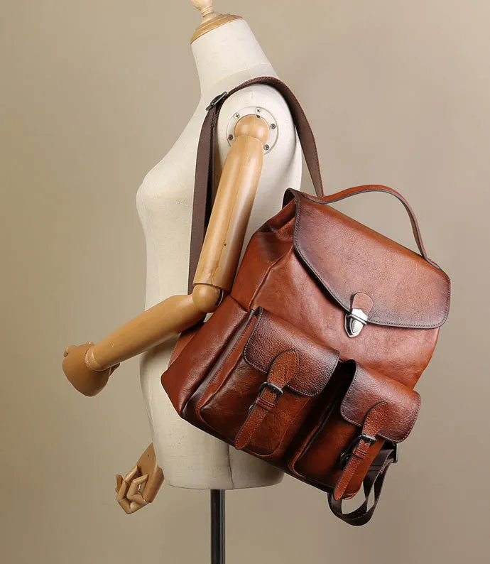 Vintage Women's Small Leather Backpack Purse Ladies Small Leather Rucksack