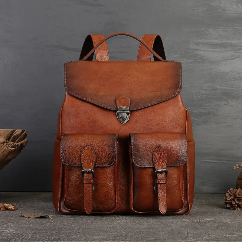 Vintage Women's Small Leather Backpack Purse Ladies Small Leather Rucksack