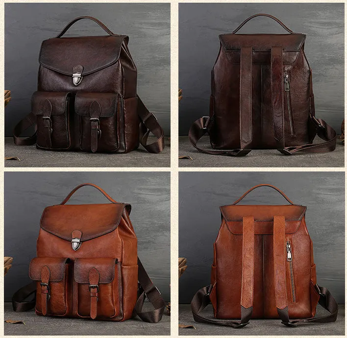 Vintage Women's Small Leather Backpack Purse Ladies Small Leather Rucksack