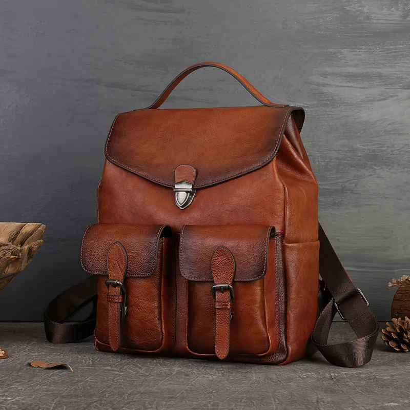 Vintage Women's Small Leather Backpack Purse Ladies Small Leather Rucksack