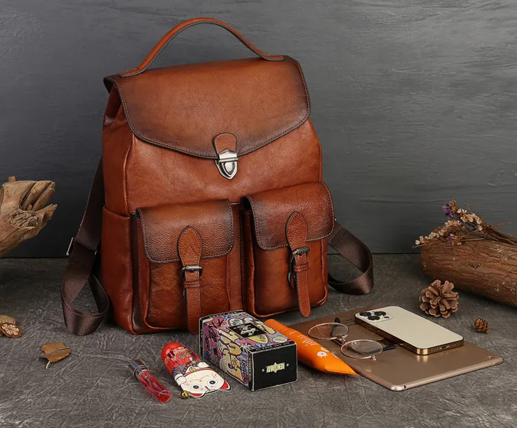 Vintage Women's Small Leather Backpack Purse Ladies Small Leather Rucksack