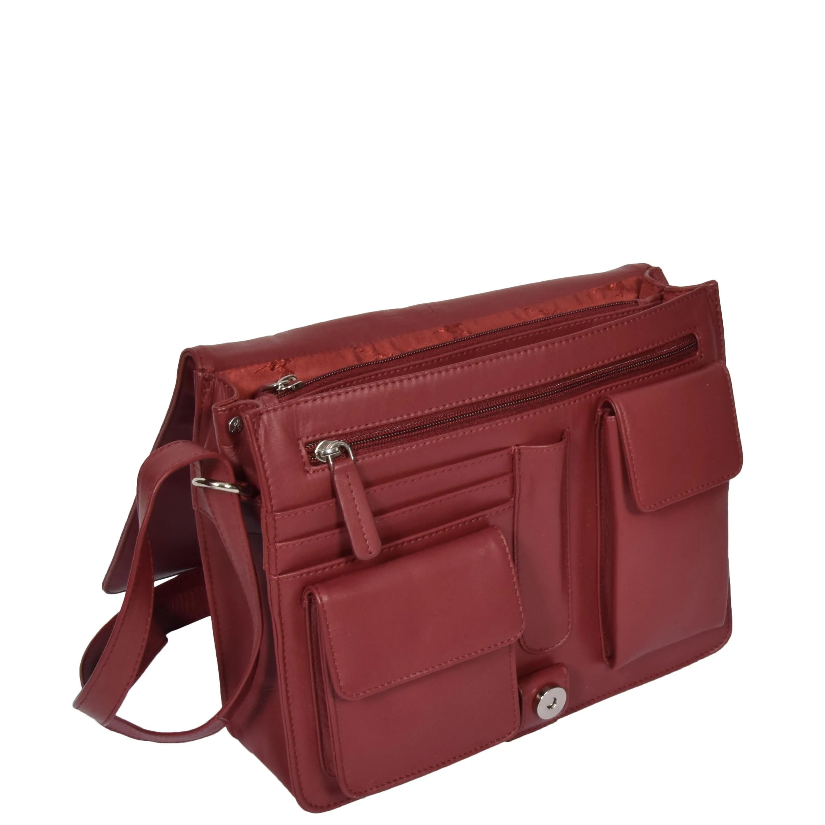Womens RED Leather Shoulder Bag Classic Casual Cross Body Satchel A54