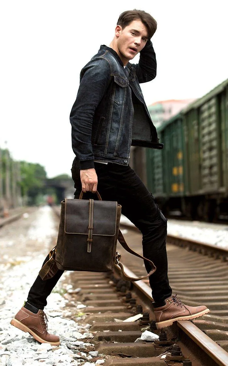 Woosir Handmade Vintage Backpacks Crazy Horse Leather
