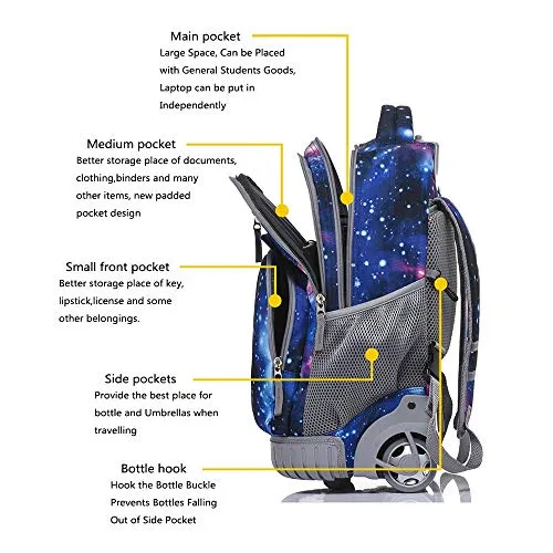 Yexin Primary School Student Trolley Bag - New Laptop Rolling Backpack For Schooling & Travel, 18